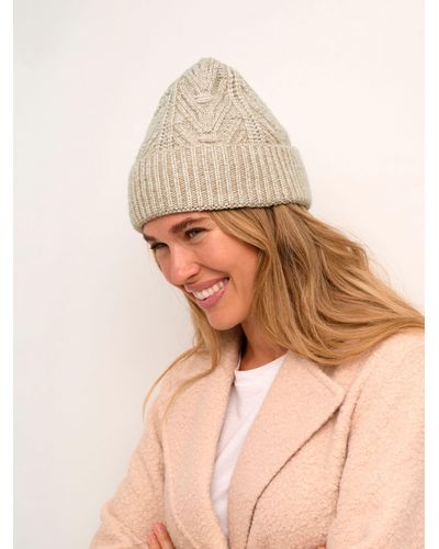 Kaffe Emilie Cable Knit Folded Edge Beanie Hat - Natural