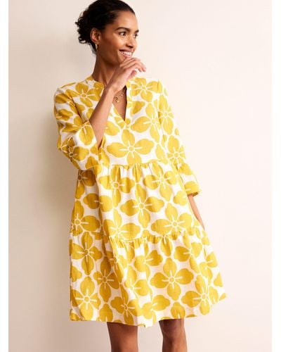 Boden Sophia Floral Tile Linen Shirt Dress - Yellow