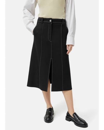 Jigsaw Seamed Detail Midi Skirt - Black