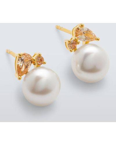 Lido Freshwater Pearl And Cubic Zirconia Button Stud Earrings - White