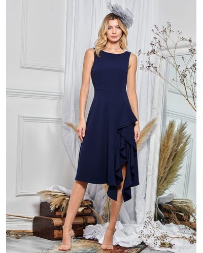 Jolie Moi Ruffle Detail Midi Dress - Blue