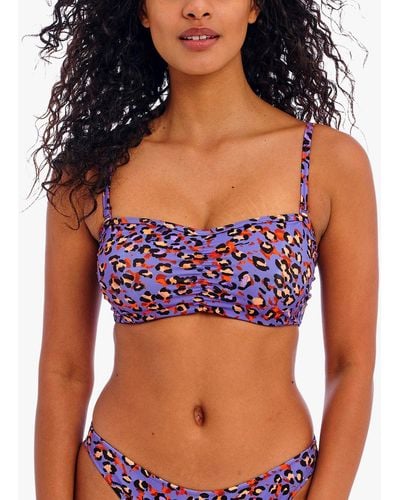 Freya San Tiago Nights Leopard Print Bandeau Bikini Top - Blue