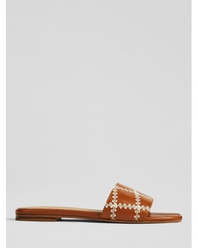 LK Bennett Hema Stitch Detail Leather Slider Sandals - Brown