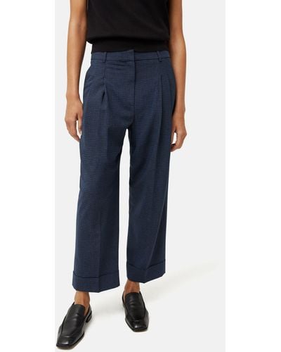 Jigsaw Wool Blend Pleat Front Cropped Turn Up Trousers - Blue