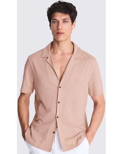 Moss Linen Blend Knitted Cuban Collar Shirt - Pink