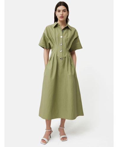 Jigsaw Stitched Pleat Midi Dress - Green
