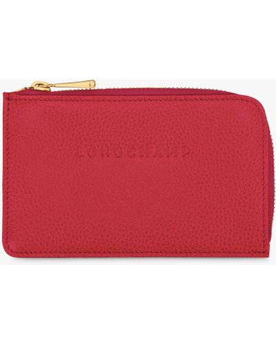 Longchamp Le Foulonné Zipped Leather Card Holder - Red