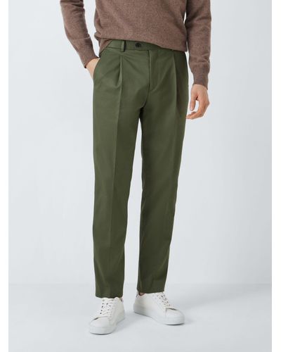 John Lewis Dulwich Cotton Smart Pleat Front Chinos - Green
