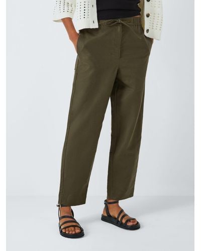 John Lewis Cotton And Linen Blend Drawstring Trousers - Green