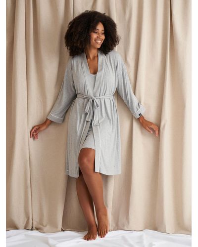 Pretty You London Piping Trim Kimono Sleeve Bamboo Dressing Gown - Natural