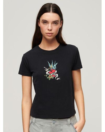 Superdry Tattoo Embroidered Fitted T-shirt - Black