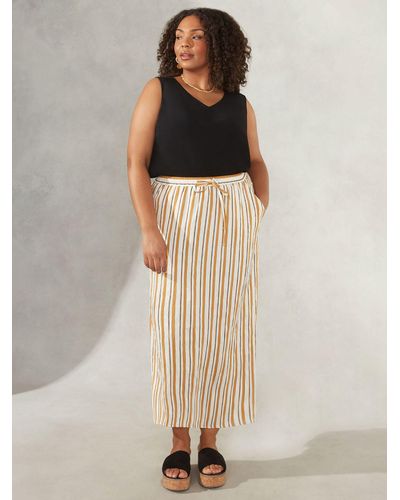 Live Unlimited Curve Linen Blend Stripe Maxi Skirt - Natural