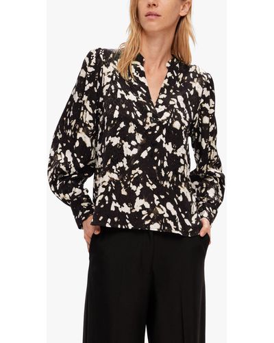 SELECTED Abstract Print Blouse - Black