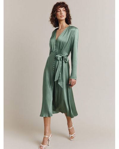 Ghost Meryl Satin Button Dress - Green