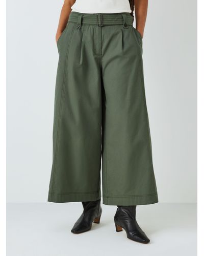 Weekend by Maxmara Recco Cotton Canvas Wide Leg Trousers - Green