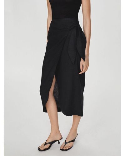 Mango Pareo Linen Wrap Skirt - Black