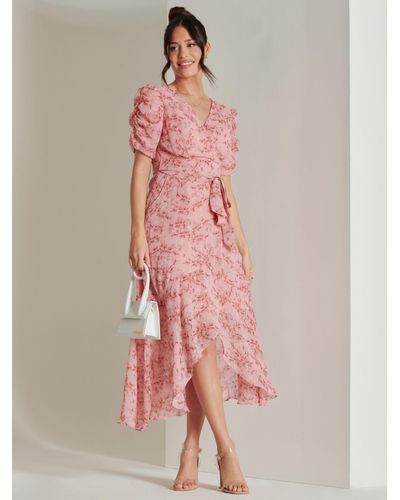 Jolie Moi Floral Metallic Chiffon Dress - Pink
