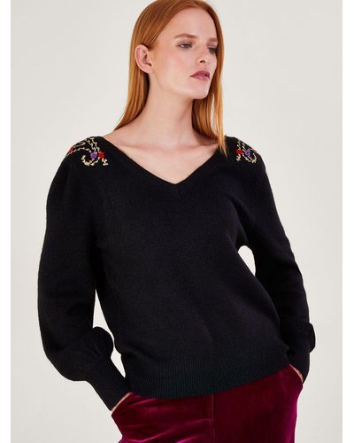 Monsoon Pat Paisley Wool Blend Jumper - Black