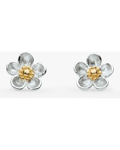 Kit Heath Wood Rose Flower Stud Earrings - Metallic