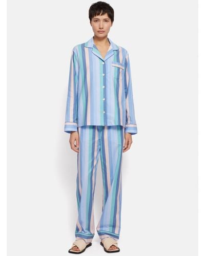 Jigsaw Stripe Brushed Cotton Twill Pyjamas - Blue