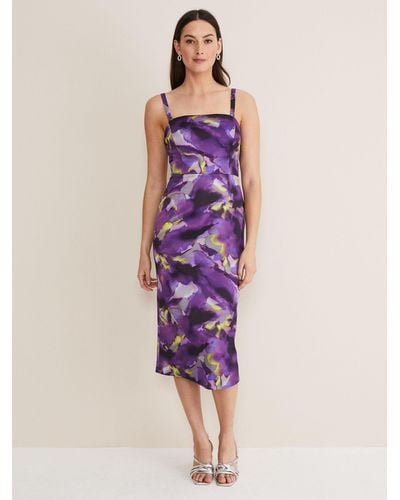 Phase Eight Adelita Abstract Print Midi Dress - Purple