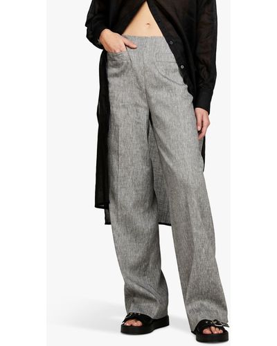 Sisley Linen Blend Wide Leg Trousers - Grey