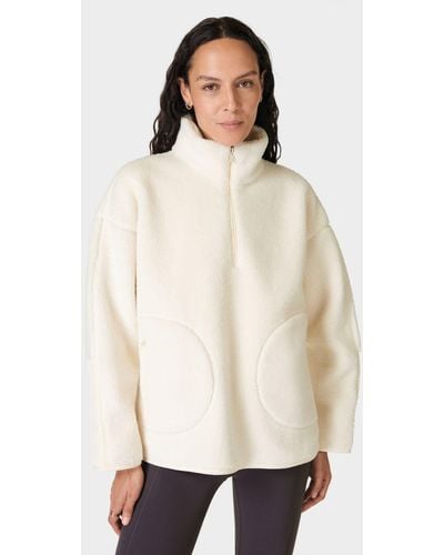 Sweaty Betty Plush Textured Fleece Half Zip Jumper - Natural