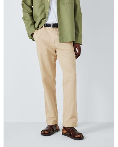 John Lewis Straight Fit Cotton Linen Chinos - Green