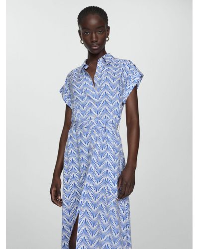 Mango Apple Abstract Print Midi Shirt Dress - Blue