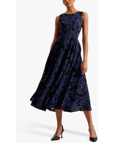 Ted Baker Occhito Textured Floral Print Cut Out Midi Dress - Blue