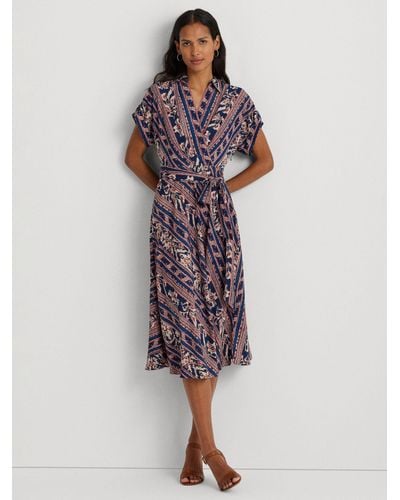Ralph Lauren Geo-stripe Belted Crepe Dress - Multicolour