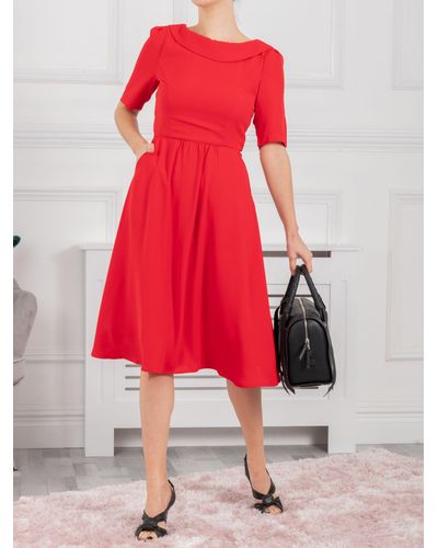 Jolie Moi Gemma Belted Midi Dress - Red