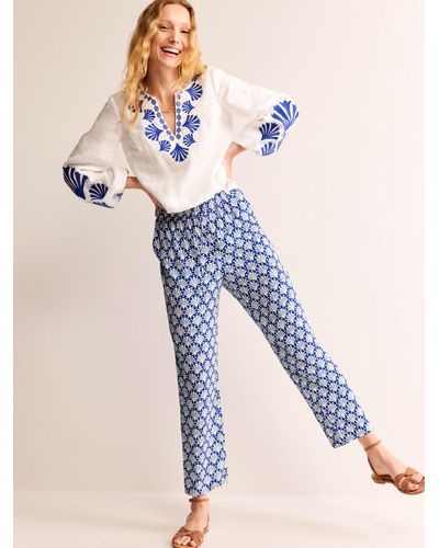 Boden Shells Print Crinkle Tapered Trousers - Blue