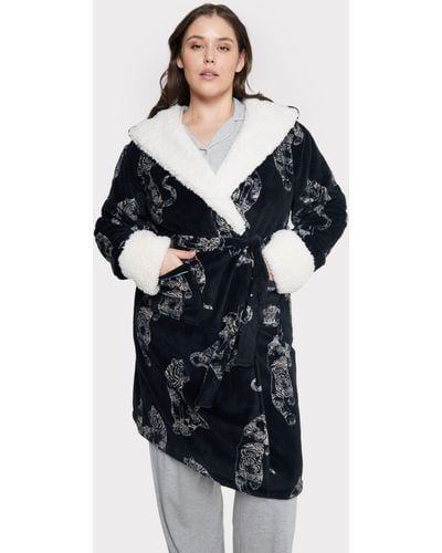 Chelsea Peers Curve Fleece Linear Tiger Print Dressing Gown - Black