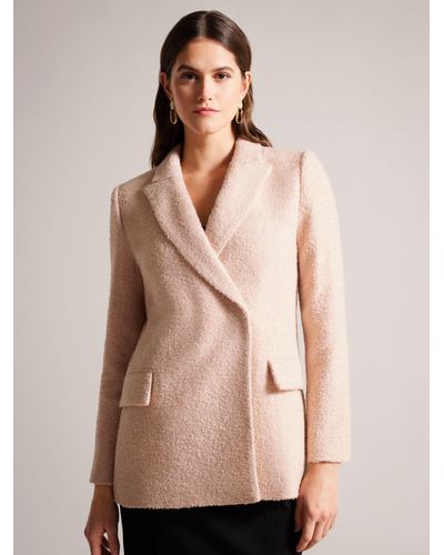 Ted Baker Robinet Wool Blend Double Breasted Blazer Coat - Natural