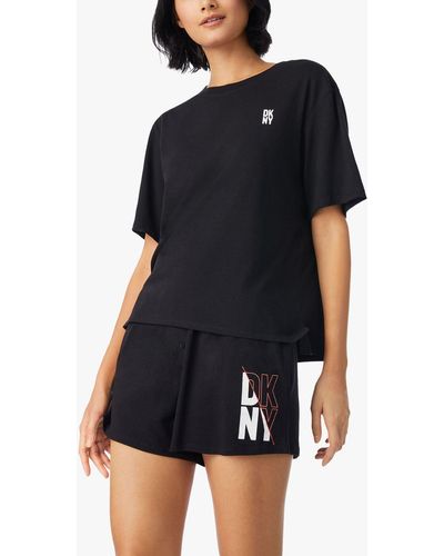 DKNY Cotton Short Sleeve Elasticated Boxer Pyjama Set - Black