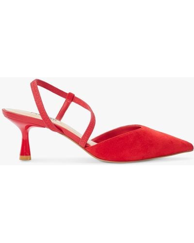 Dune Citrus Asymmetric Strap Suede Court Shoes - Red