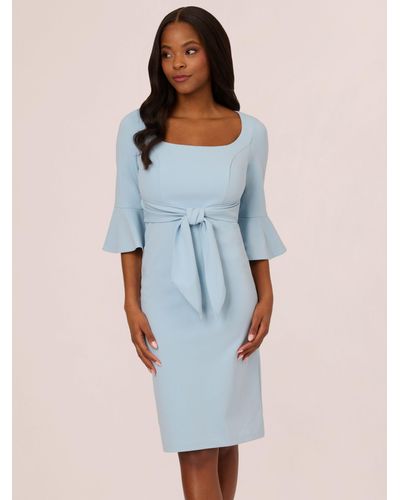 Adrianna Papell Bell Sleeve Tie Front Midi Dress - Blue