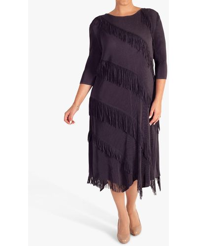 Chesca Fringed Pleated Dress - Purple
