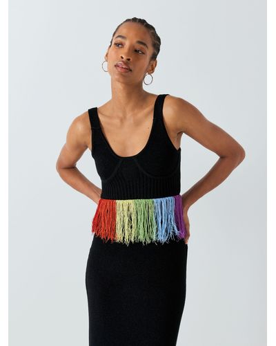 Olivia Rubin Marni Rainbow Fringed Top - Black