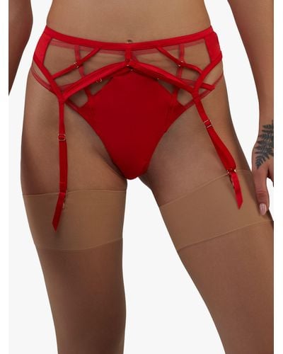 Playful Promises Ramona Strap Detail Illusion Mesh Suspender - Red