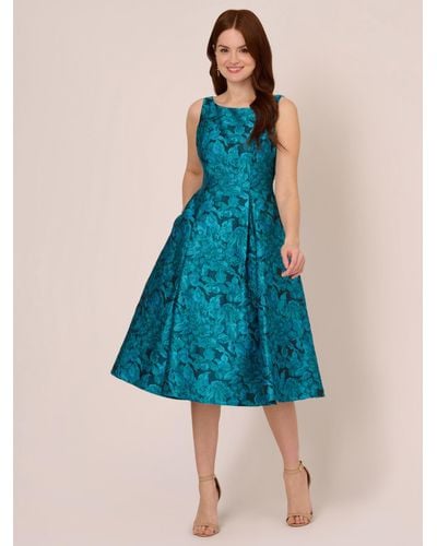 Adrianna Papell Floral Jacquard Flared Dress - Blue