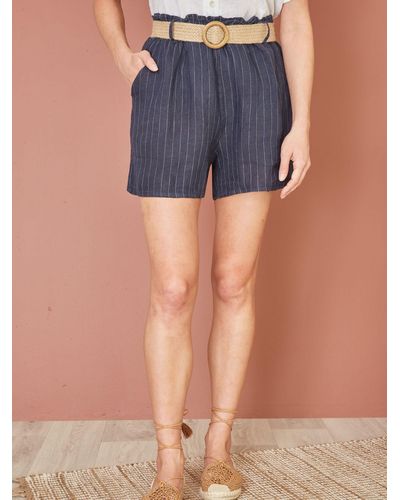 Yumi' Stripe Italian Linen Shorts - Blue