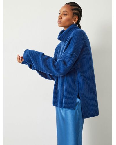 Hush Keily Chunky Rib Roll Neck Jumper - Blue