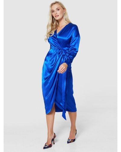 Closet Satin Wrap Dress - Blue