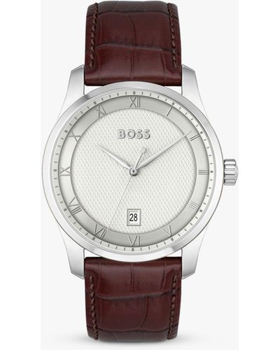 BOSS Boss 1514114 Principle Leather Strap Watch - White