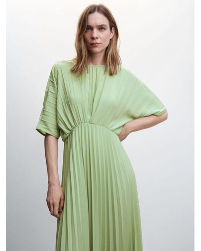 Mango Athens Pleated Dress - Green