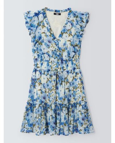PAIGE Muriel Floral Print Silk Mini Dress - Blue