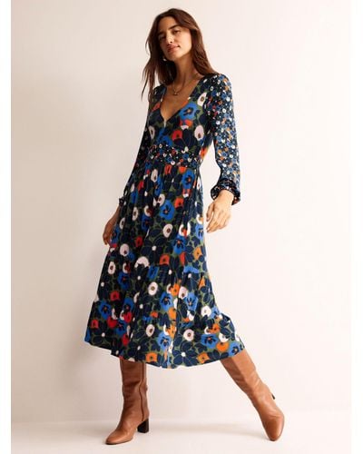 Boden Hotch Floral Potch Midi Dress - Blue