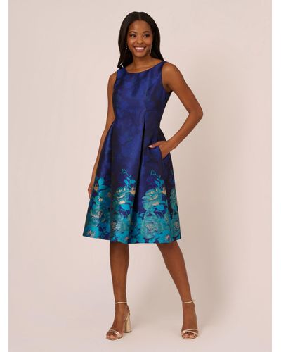 Adrianna Papell Floral Border Jacquard Dress - Blue